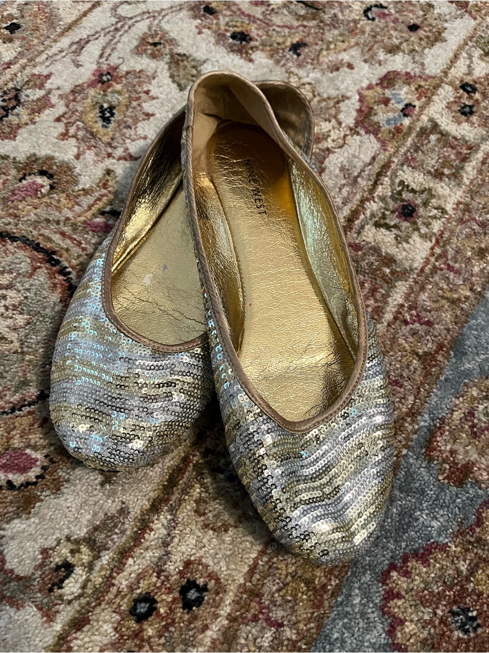 Nine West Metallic Sequin Ballet Flats - Gold/Silver
